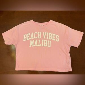 Three Zara T-Shirts. Pink 'Beach Vibes Malibu' Blue ‘Aloha’ and Green’Venice’